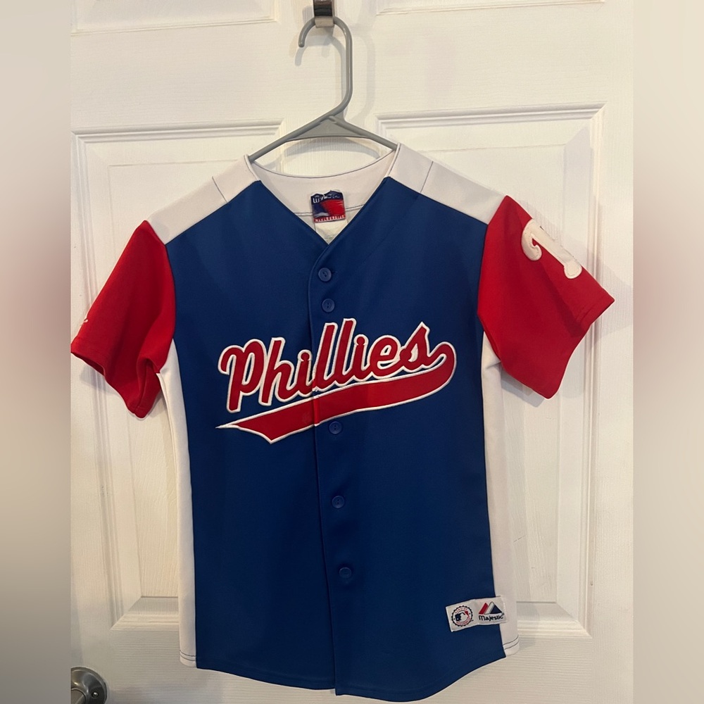 Majestic Blue and Red Phillies Baseball Jersey THOME #25